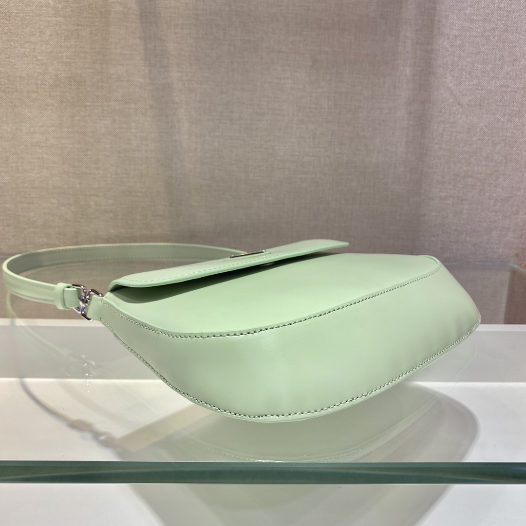 Prada Cleo Brushed Leather Shoulder Bag With Flap Bubble Green 1BD311